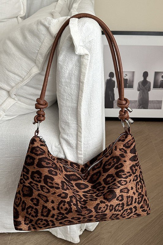 Vintage Leopard Faux Suede Shoulder Bag – Chic Animal Print Hobo Bag - Bella Blossom Boutique