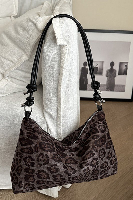Vintage Leopard Faux Suede Shoulder Bag – Chic Animal Print Hobo Bag - Bella Blossom Boutique