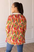 Vintage Pleated Flare Sleeve Blouse - Retro Chic Relaxed Fit - Bella Blossom Boutique