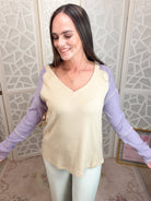 Vivid V-Neck Colorblock Knit Top | Chic Contrast Sleeve Sweater - Bella Blossom Boutique