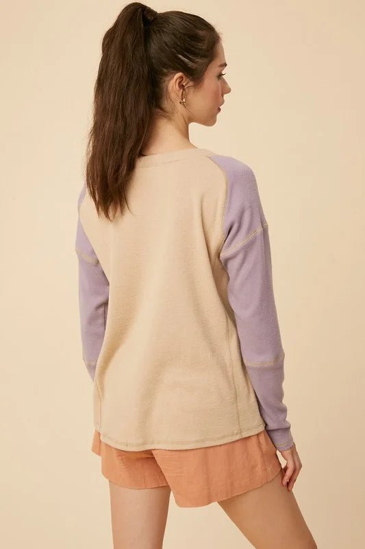 Vivid V - Neck Colorblock Knit Top | Chic Contrast Sleeve Sweater - Bella Blossom Boutique