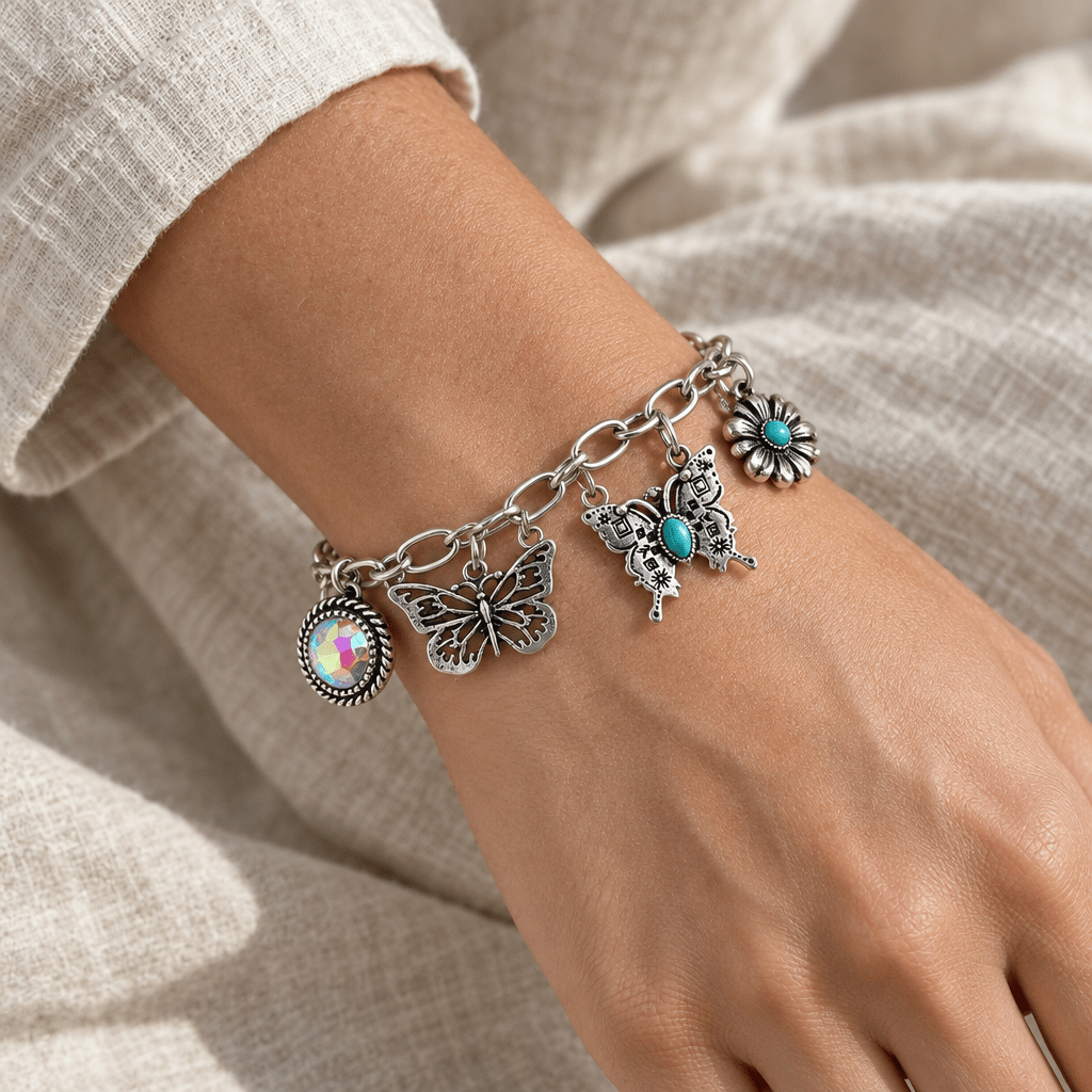 Western Charm Bracelet-Turquoise & Rhinestone - Bella Blossom Boutique