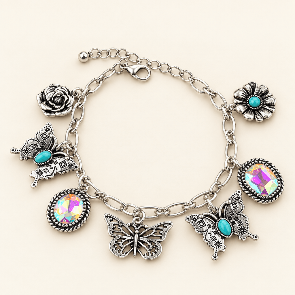 Western Charm Bracelet-Turquoise & Rhinestone - Bella Blossom Boutique