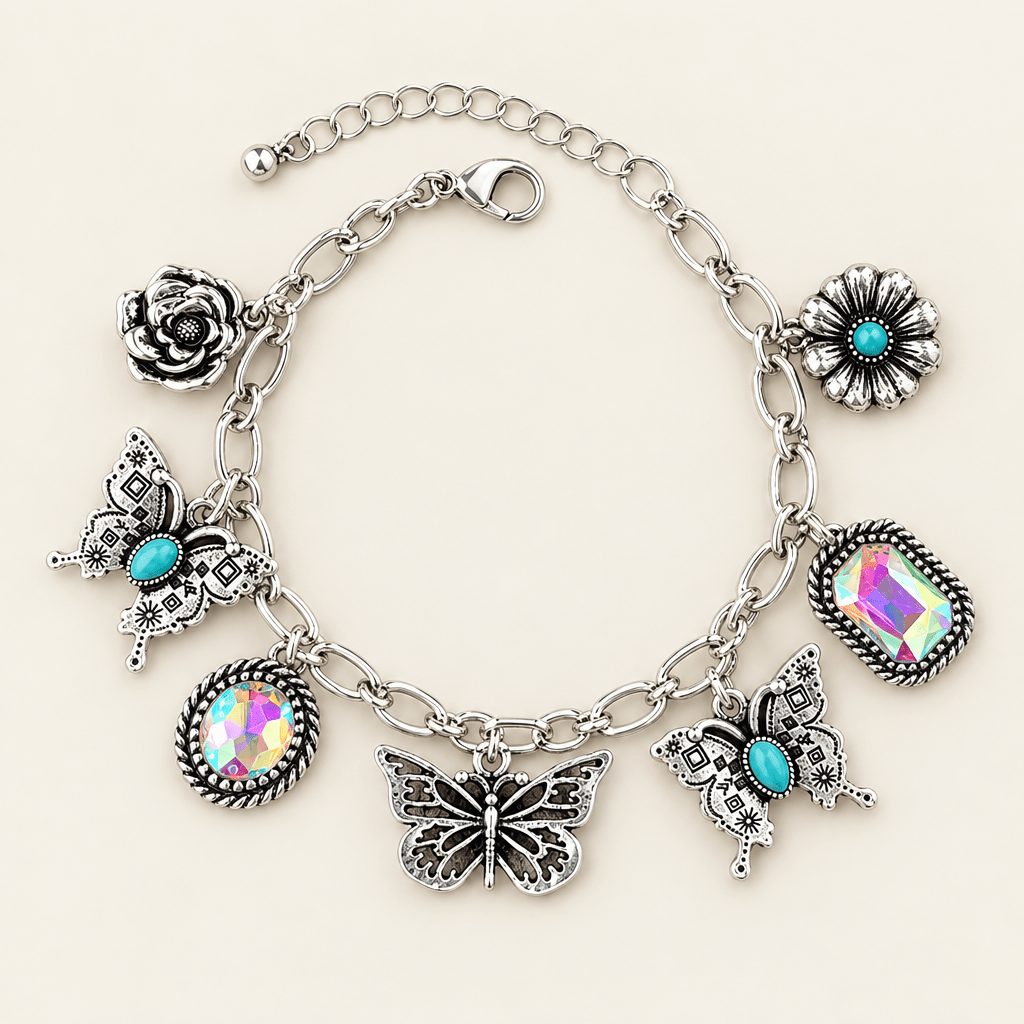 Western Charm Bracelet-Turquoise & Rhinestone - Bella Blossom Boutique