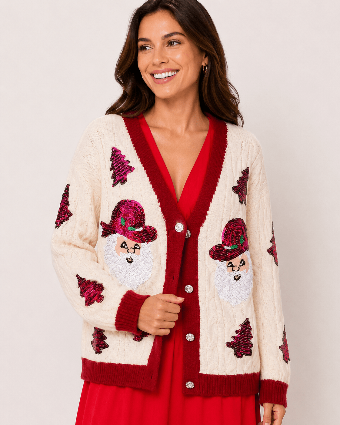 Western Sparkle & Spurs: Cowboy Santa Sequin Christmas Cardigan - Bella Blossom Boutique