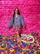 Whimsical Ruffle Quilted Denim Tie - Front Jacket - Bella Blossom Boutique