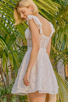 White Lace Ruffle Shoulder Bustier Mini Dress - Bella Blossom Boutique