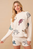 Wild & Cozy: Multi Tiger Sequin Plush Lounge Set - Bella Blossom Boutique