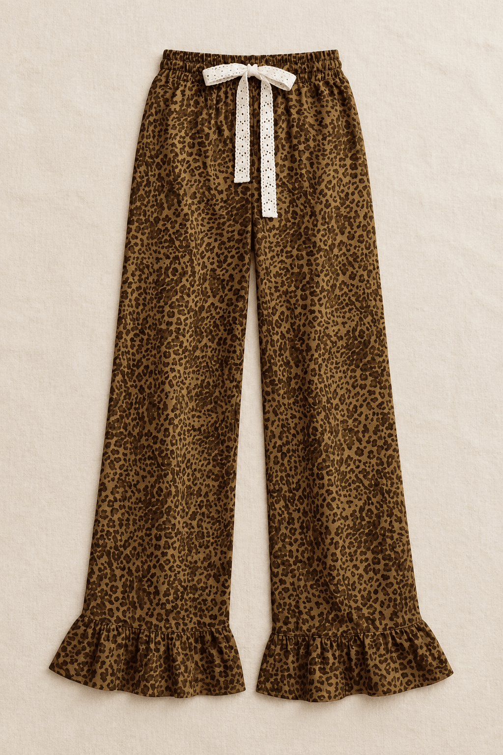 Wild Heart Leopard Ruffle Hem Wide-Leg Pants - Bella Blossom Boutique