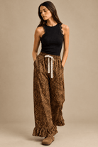 Wild Heart Leopard Ruffle Hem Wide-Leg Pants - Bella Blossom Boutique