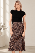 Wild Side Leopard Print 2-Piece Satin Midi & Ribbed Knit Set - Bella Blossom Boutique