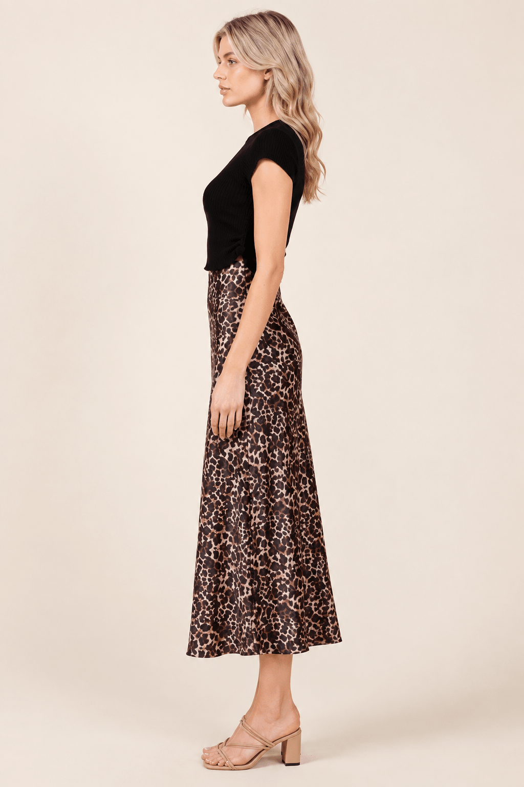 Wild Side Leopard Print 2-Piece Satin Midi & Ribbed Knit Set - Bella Blossom Boutique