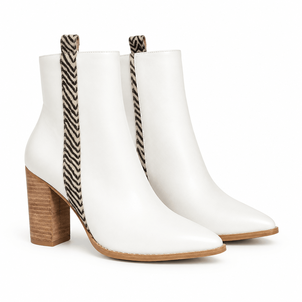 Wild Side: Zebra-Accent White Pointed-Toe Booties - Bella Blossom Boutique
