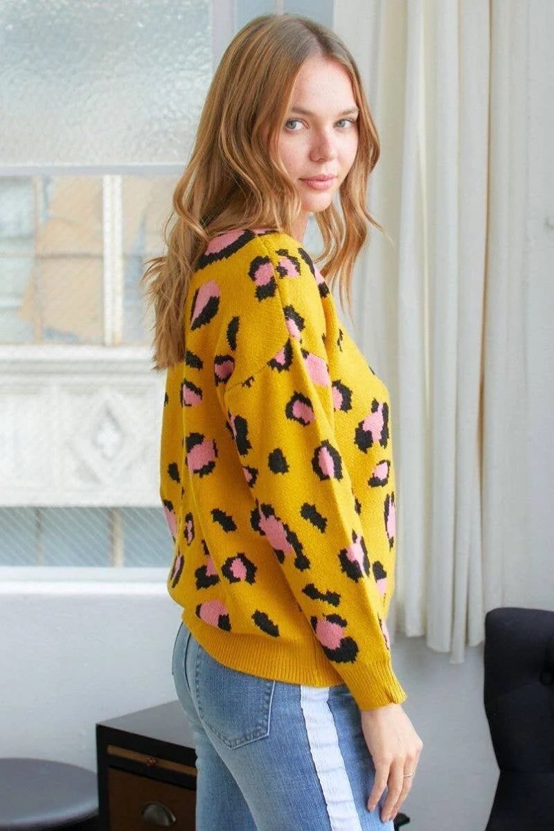 Wild Sophistication: Bold Leopard Print Soft Knit Sweater - Bella Blossom Boutique