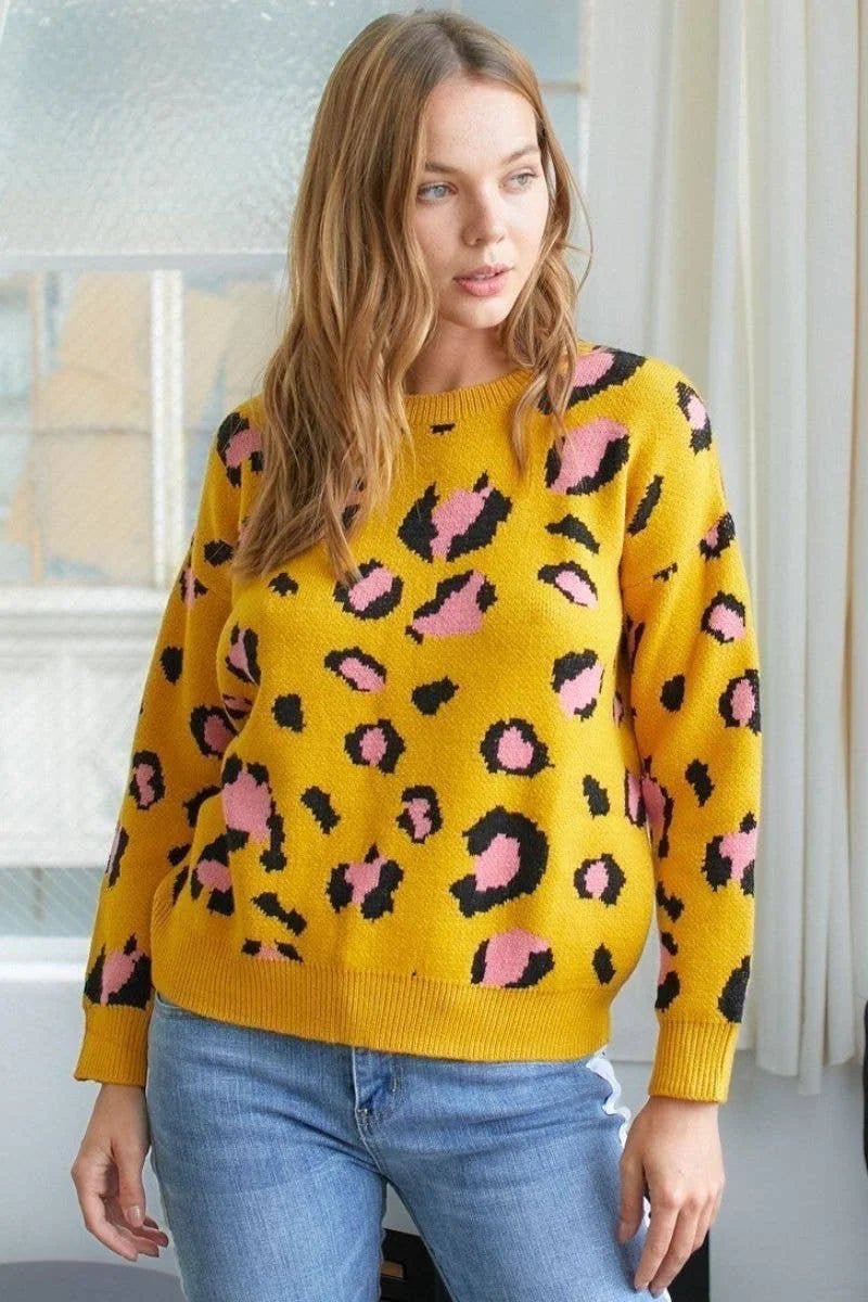 Wild Sophistication: Bold Leopard Print Soft Knit Sweater - Bella Blossom Boutique