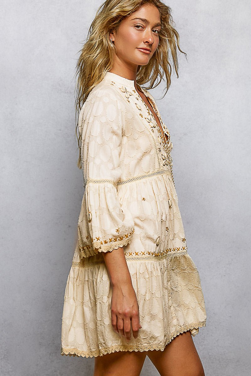 Wildflower Boho Embroidered V - Neck Tassel Mini Dress - Bella Blossom Boutique