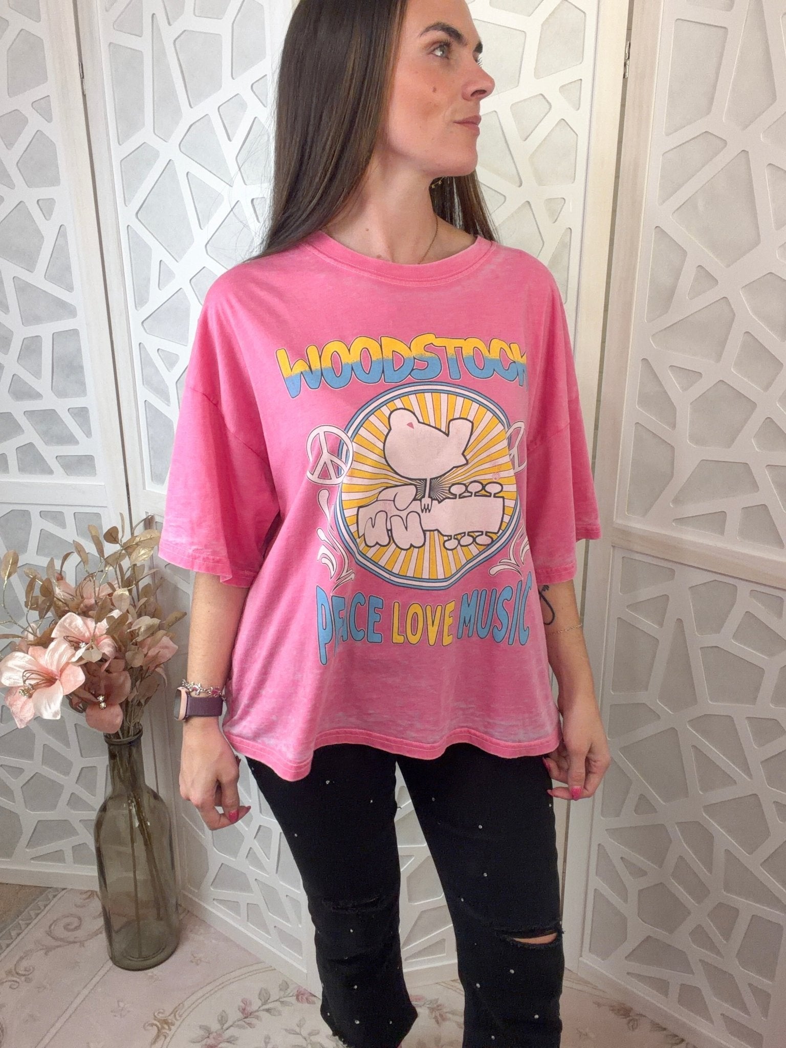 Woodstock Vintage Oversized Graphic Tee – Retro Peace & Music T-Shirt - Bella Blossom Boutique